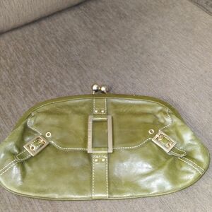 Vintage Charles David green leather clutch